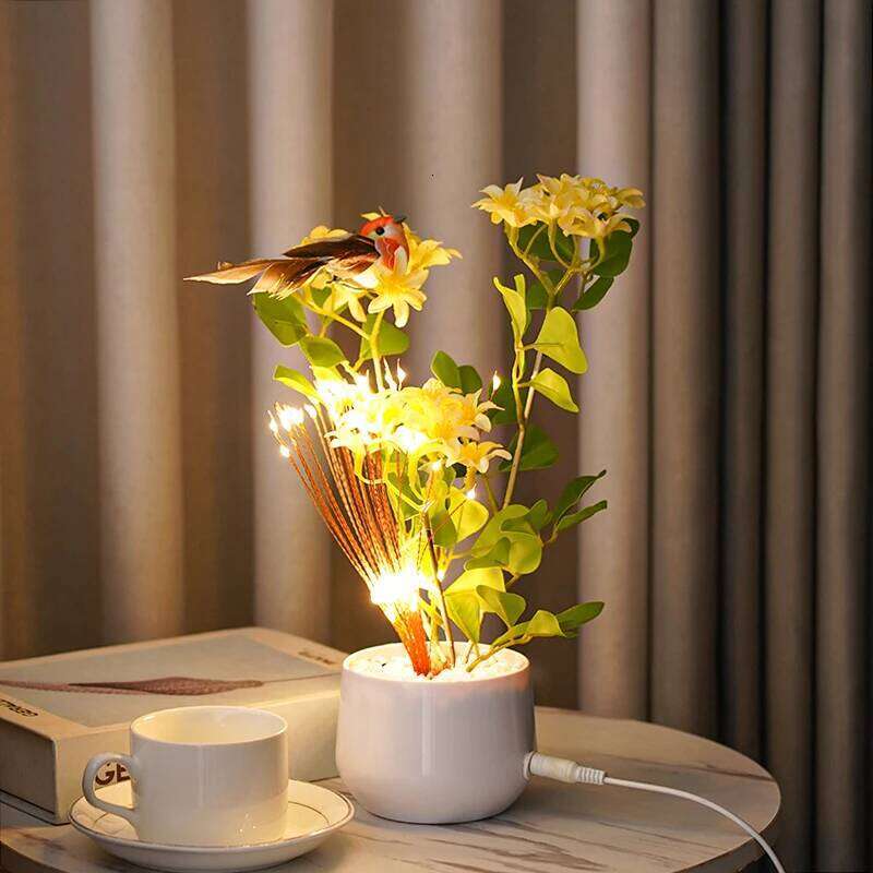 LED and Flower Table Lamp, Lily Color Bird Potted Tree Lights, for Holiday Valentine'S Mother Day Gifts Home Decor Z260227