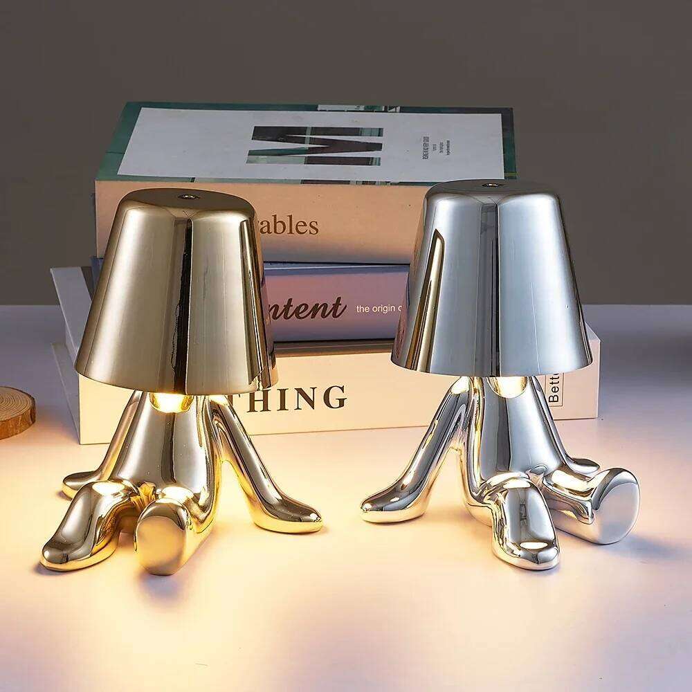Nordic Chrome Little Golden Man Table Lamp Living Bedroom Bedside Children's Room Night Lights Net Red Creative Desk Lamps Z260227