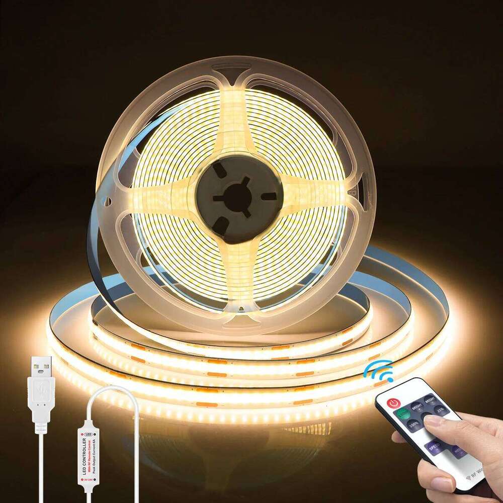 Linear Dimmable COB Strip DC 5V USB With RF Remote Control 320LEDs/M Flexible LED Tape Ribbon for Room Decor Lighting Z260226