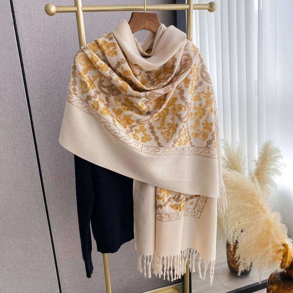New Pashmina Cashmere Blend Mujer Bufanda Scarves Echarpes Embroider Flower Cape Thick Warm Poncho Kerchief Scraf Z260226