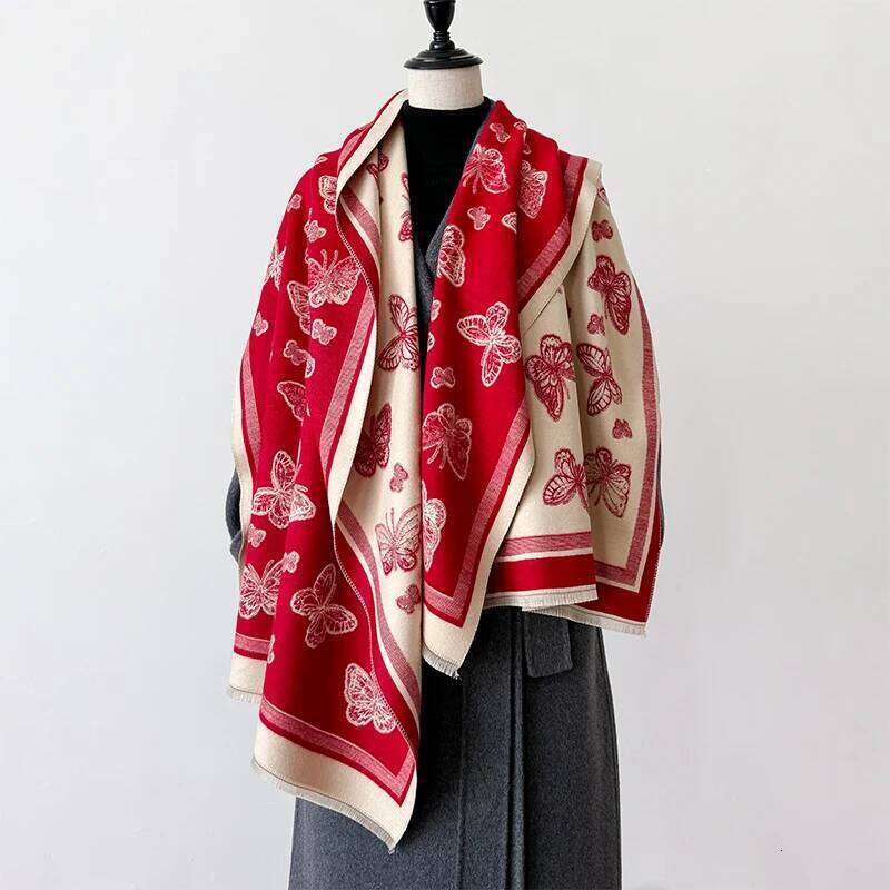 New Butterfly Design Winter Warm Cashmere Jacquard Scarves High Quality Women Thicken Wrap Shawl Ladies Wool Pashmina Scarf Z260226