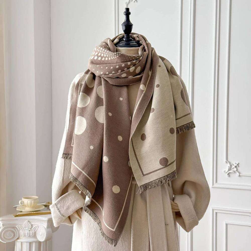 2025 Winter New Elegance Women Polka Dot Pattern Scarf Thick Pashmina Two-Sided Shawls Warm Foulard Female Blanket Wraps Z260226