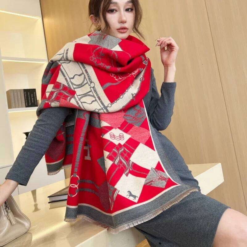 185*65cm Winter Women's Luxury Design Double sided Cashmere Feel Warm Red Scarf Shawl Z260226