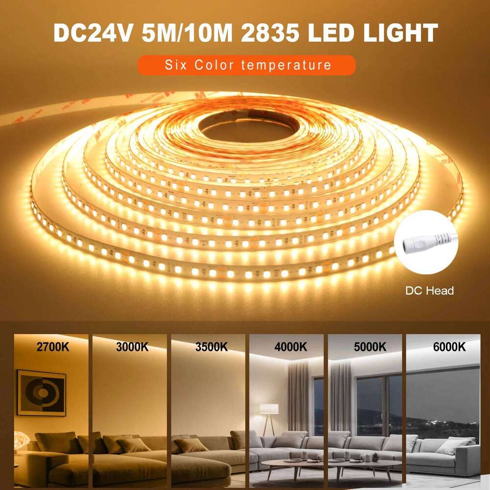 RA98 High CRI LED Strip SMD 2835 120LEDs/M DC 12V 24V IP20 Flexible Ribbon Light 5M 10M 2700K 3000K 4000K 5000K 5500K 6000K Z260226