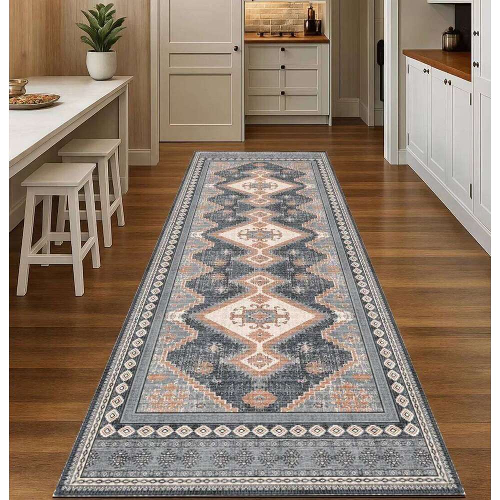 Bohemian Pattern Long Runner Rug Ethnic Style Mat Non Slip Durable Wear Resistant for Hallway Living Room Kitchen Home Decor H260226