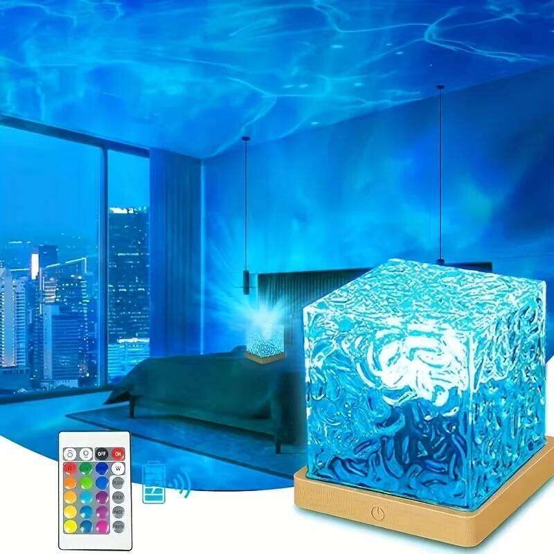 16 Colors Ocean Wave Aurora Projector Light Control Remote Dimming Dynamic Rotating Flame Crystal Lamp Home Decor Lights Z260227