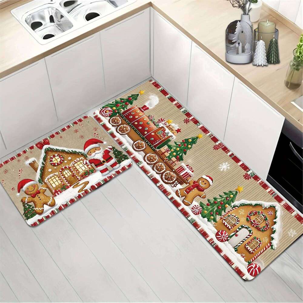 VIKAMA 1/2pcs Christmas Anti-Slip And Easy-To-Clean Kitchen Carpet, Bathroom Entrance Mat For Home Decoration H260226