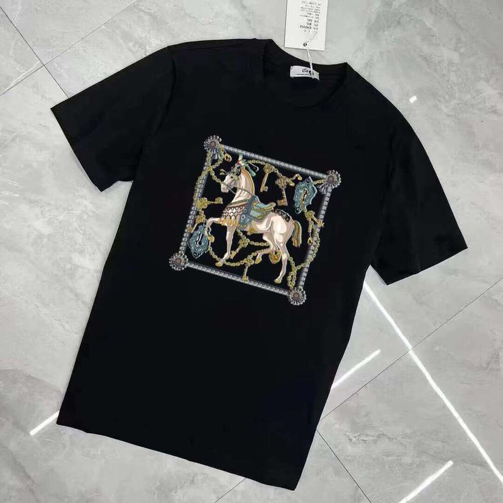 Trendy Brand Letter Print High Street Pure Cotton Short-Sleeve T-Shirt For Men, Summer Versatile Ins Fashion With Square Frame And Chain Design