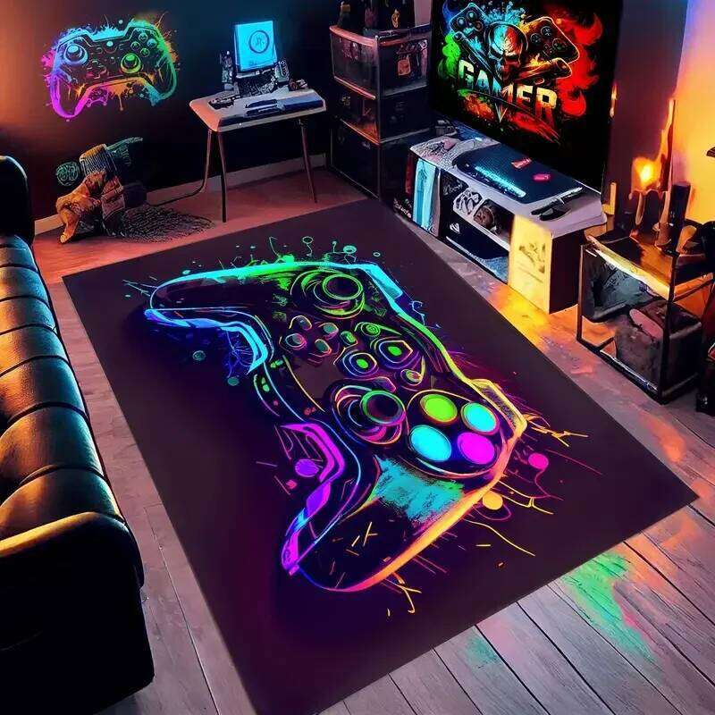 3D Hexagon Pattern Carpet with Neon Aesthetic Non Slip Floor Mat for Gaming Teens Bedroom Decor Living Room Area Rug H260226