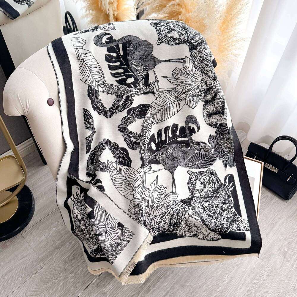 2025 Luxury Leaf Print Scarf for Women Warmer Winter Imitation Cashmere Pashmina Scarves Shawls Female Thick Blanket Wraps Foul Z260226