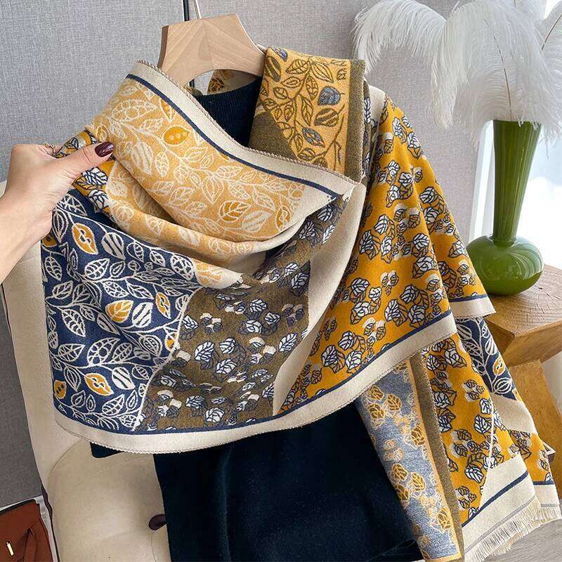 Luxury Cashmere Fallen leaves Scarf Winter Women Pashmina Shawls Warm Blanket Wraps Female Foulard Bandana Thick Scarves Hijab Z260226
