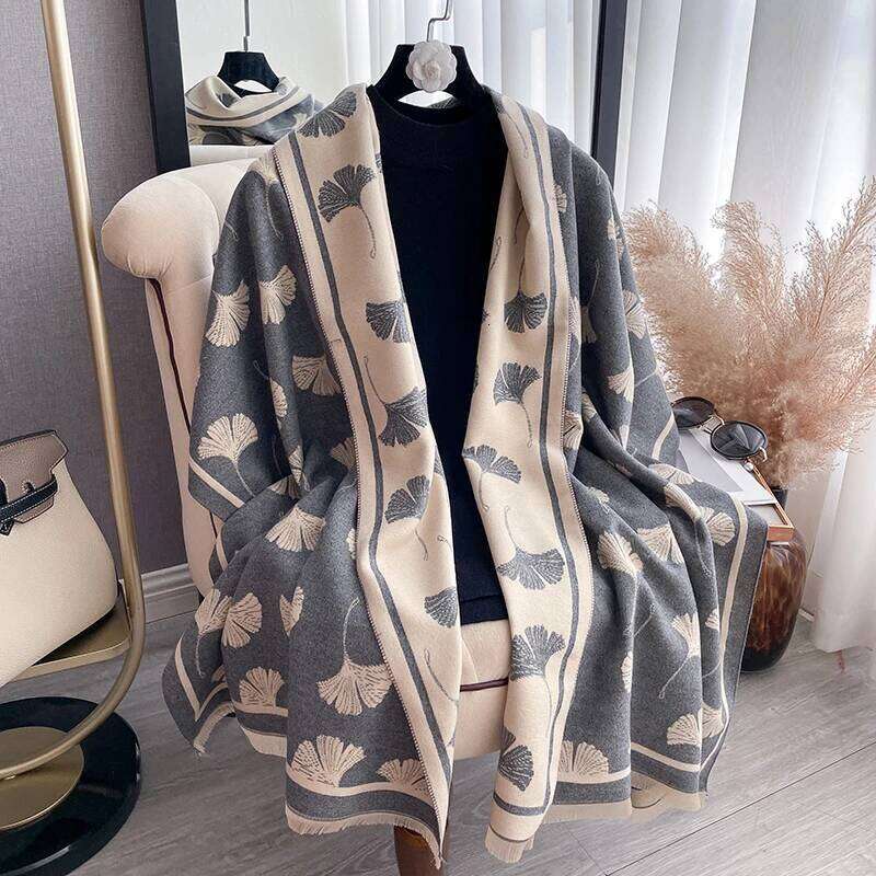 Luxury Winter Cashmere Scarf Women leafage Print Warm Pashmina Blanket Poncho Scarves Female Shawl Wraps Thick Foulard Bufanda Z260226