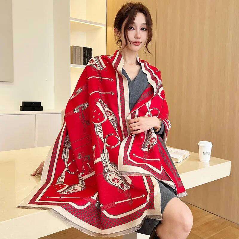 Luxury Horse Winter Cashmere Scarf Women Design Warm Pashmina Shawl Wraps Bandana Female Thick Blanket Soft Bufanda Foulard Z260226