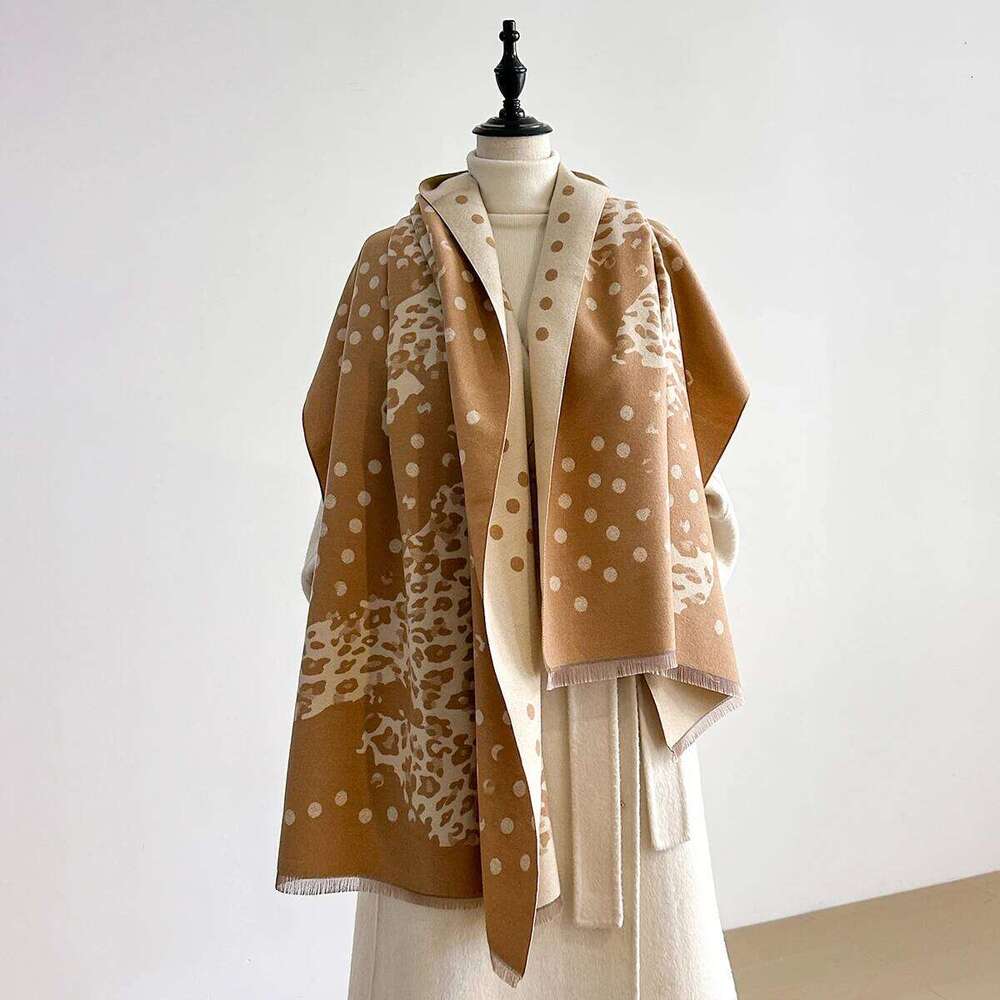 Ladies Thickened Winter Scarf Leopard Print Polka Dot Pattern Dual-Sided Faux Cashmere Jacquard Wool Pashmina Wrap for Luxury Z260226