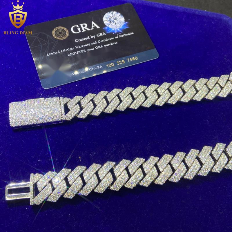 Fashion HipHop Jewelry 15mm 925 Silver Cuban Chains Mens Iced Out Rapper Moissanite Cuban Link Chains Pass Diamond Test VVS GRA