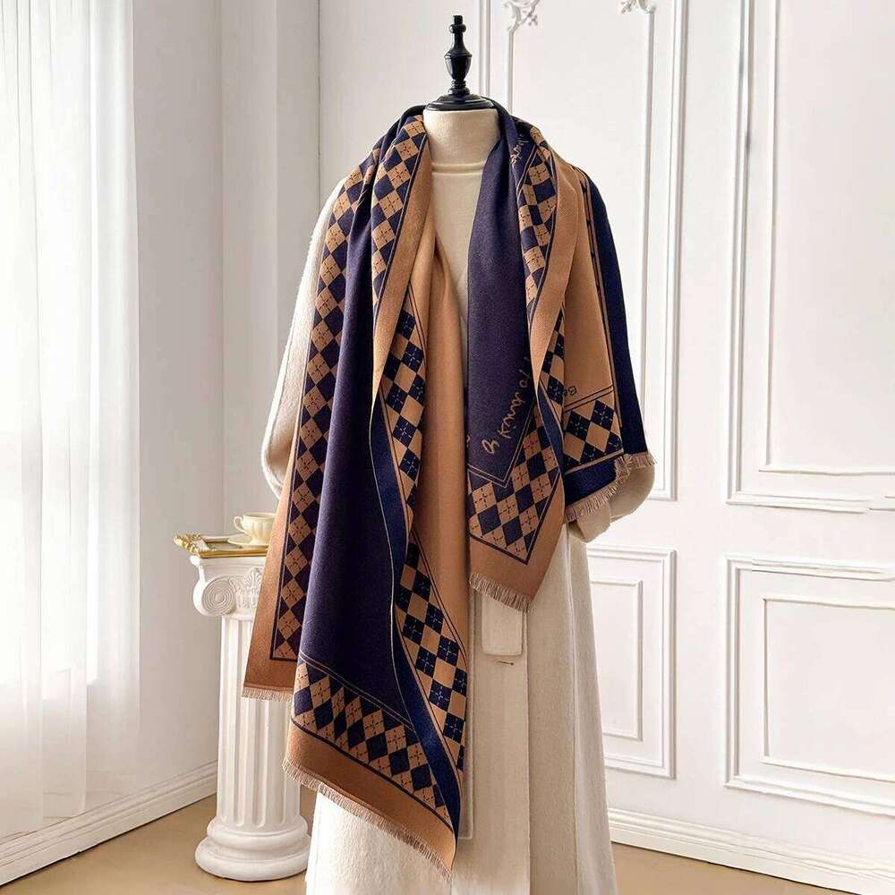 Luxury Plaid Winter Warm Cashmere Women Tassel Wrapped Travel Cloak Blanket Large Shawl Windproof Scarf Z260226