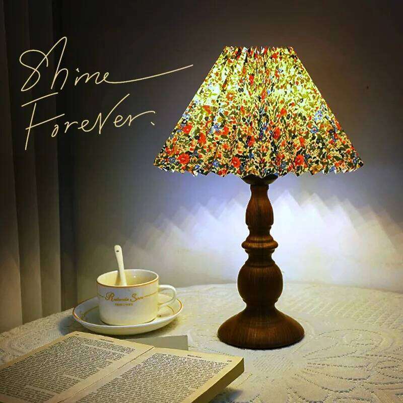 American Retro Wood Grain Bedroom Bedside Wrought Iron Lamp Nordic Simple Living Room Desktop Atmosphere Nostalgic Night Light Z260227