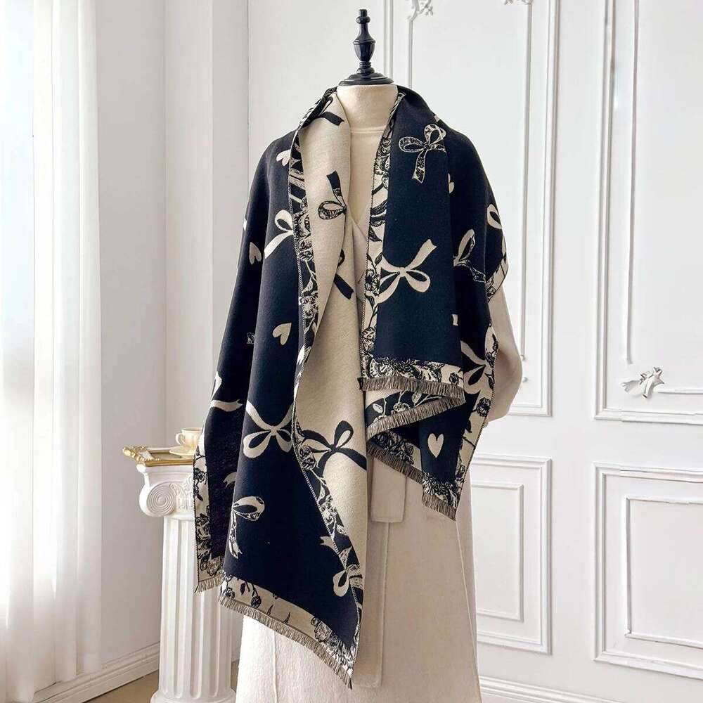 New Luxury Winter Cashmere Bowknot Print Scarf Women Warm Pashmina Poncho Scarves Fashion Shawl Thick Foulard Bufanda Z260226