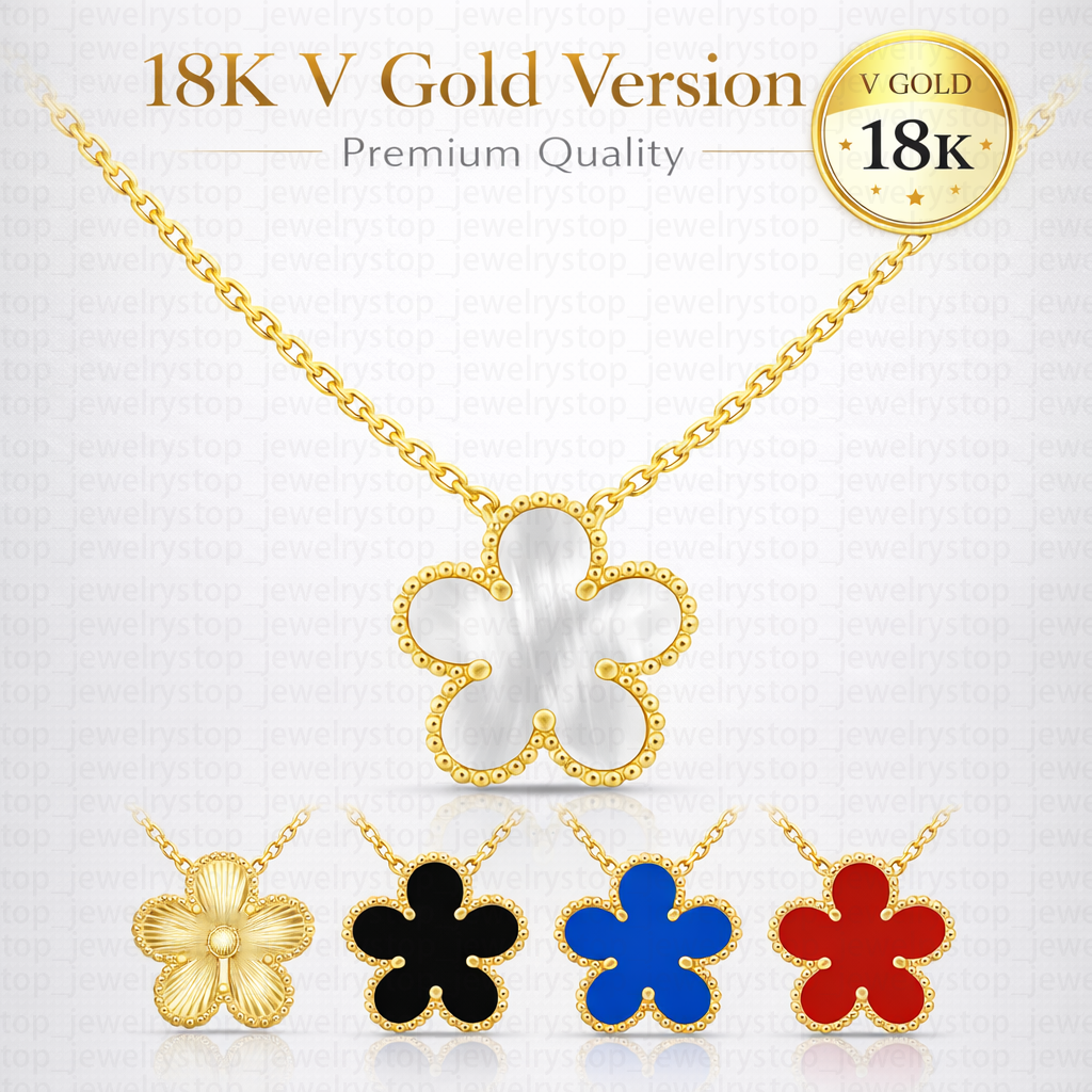 High-End 18K V Gold Necklace with Authentic Hallmarks, Mirror Finish Precision Cut Flower Jewelry, Top Quality Boutique Retail Version