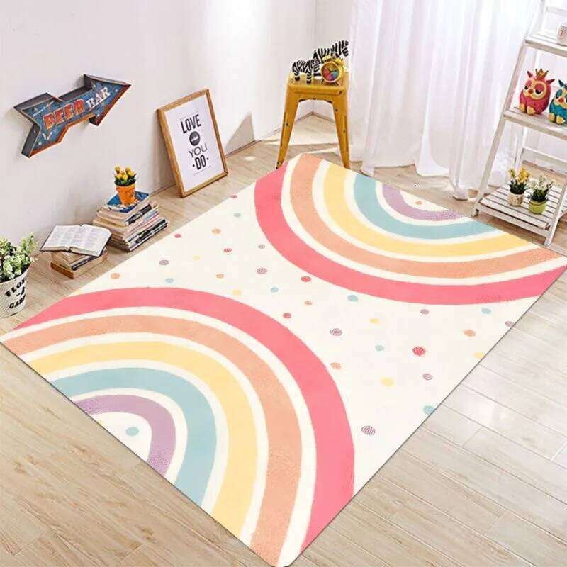 Rainbow Pattern Children's Room Square Cute Area Carpet Home Decoration Non Slip Door Bedside Floor Washable Mat H260226