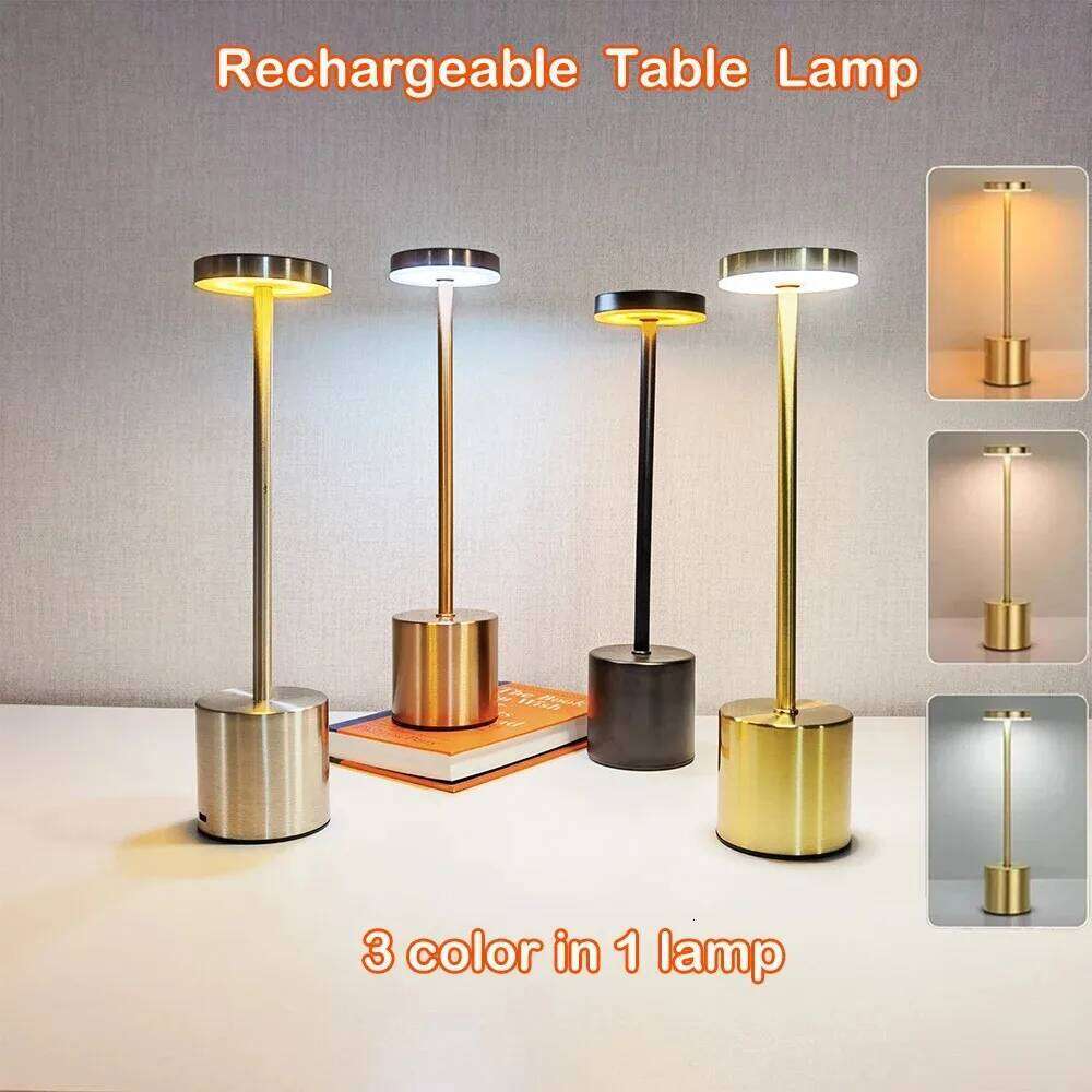 3 Colors Rechargeable Alloy Cordless LED Table Touch Switch Night Light Nordic Style Home Bar Restaurant Ambiance Desk Lamp Z260227