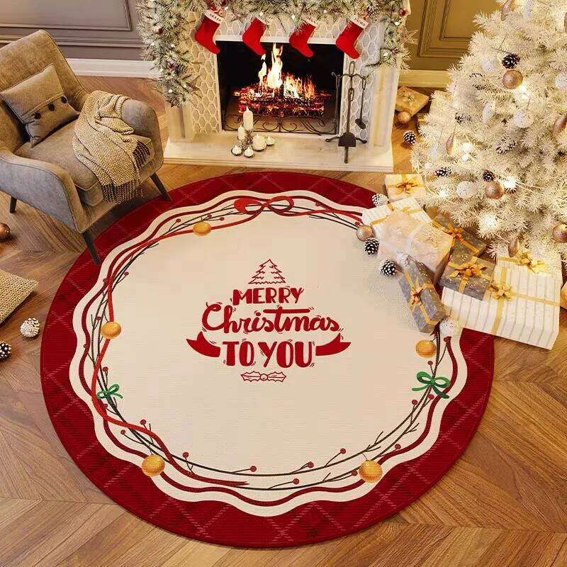 VIKAMA Christmas Red And White Round Carpet With Three-Dimensional Embroidery For Anti-Slip Short Pile Festive Decoration H260226