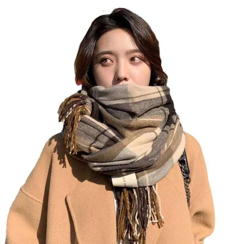 Scarf Women's Winter With Classic Plaid Student Long Shawl Lovers Neck Thicken to Keep Warm Z260226