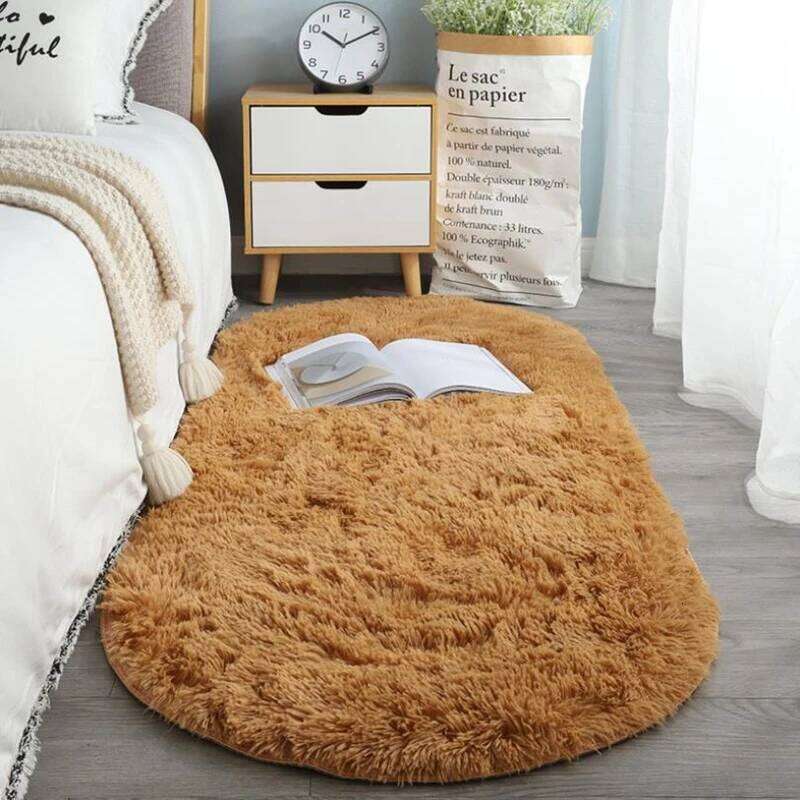 VIKAMA Oval Soft Silkly Plush Carpet Modern Home Decor Living Room Sofa Coffee Table Floor Rug Girl Bedroom Foot Mat H260226