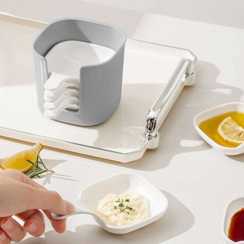 Portable Handle Snack Tray Set Kitchen Dip Tray with Discard-Bone Compartment Stackable Plastic Seasoning Dinner Plates Home Use Model