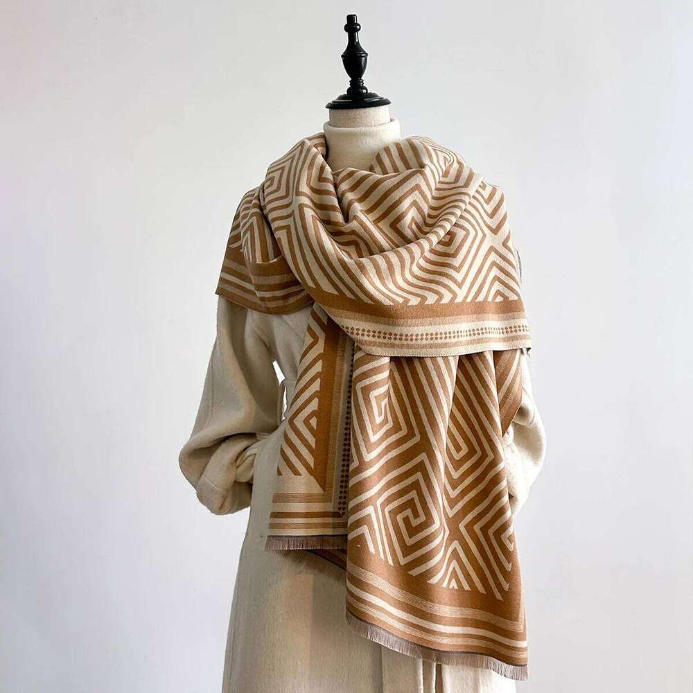 2025 New Women's Thick Faux Cashmere Scarf Winter Warm Luxury Stripe Shawl Wrap Pashmina Blanket Travel Poncho Female Bufanda Z260226