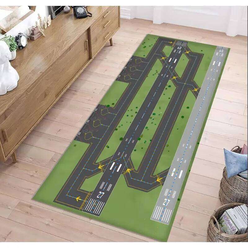 Runway Runner Terminal Rail Green Grass Road Carpet Children's Climbing Mat Home Decoration Rug H260226