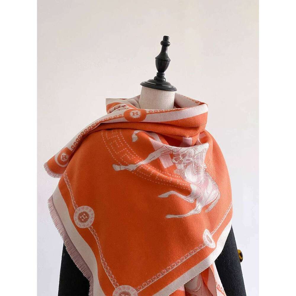 2024 New Women's Horse Print Faux Cashmere Fall Winter Thickened Fashion Warm and Versatile Scarf Shawl Z260226