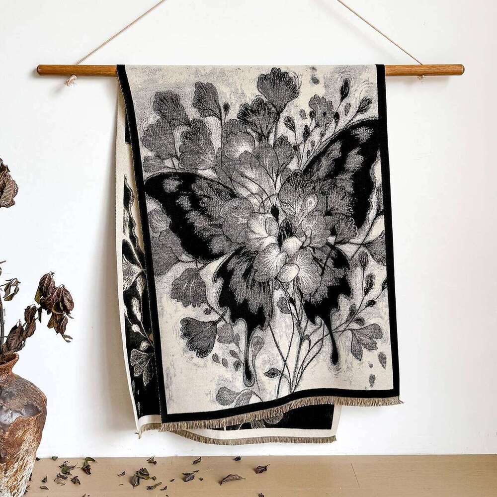 Luxury Winter Women's Imitation Cashmere Shawl Flower Butterfly Jacquard Scarf Two-Sided Pashmina for Daily Commute Z260226