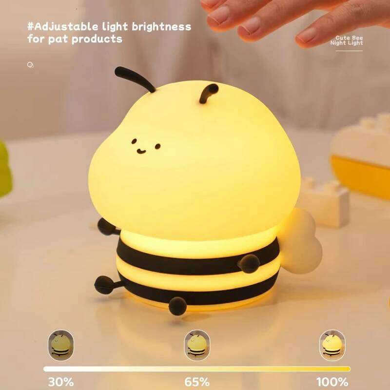 LED Night light Cute Bee Cartoon Animals Silicone Lamp for Children Kid Touch Sensor Timing USB Rechargeable For Birthday Gifts Z260227