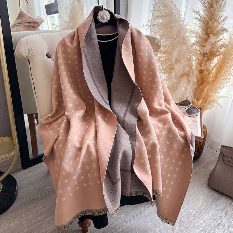 Women's Warm Faux Cashmere Shawl Autumn Winter Floral Jacquard Scarf Wrap Functional Neck Protection Blanket Style Z260226