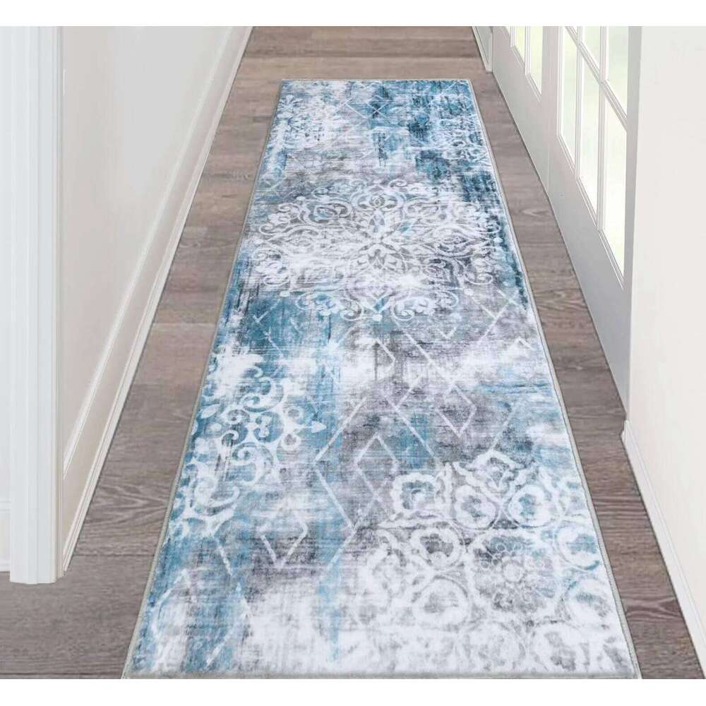 Elegant Retro Geometric Long Runner Rug Non Slip Floor Mat Black White Decor Carpet for Corridor Home Living Room Hallway H260226