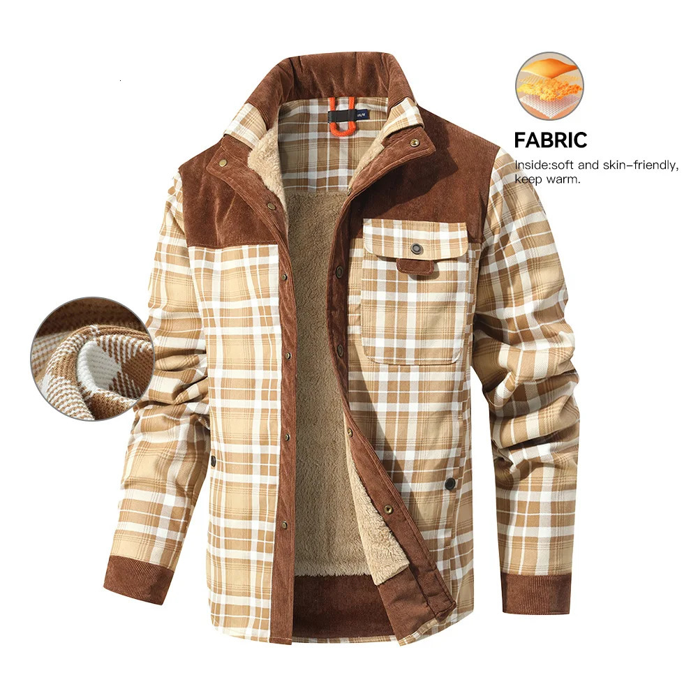 Mens Jackets Winter Windproof Warm Casual Bomber Coat Plaid Sherpa Lined Flannel Outdoor Classic Jacket Men US Size 260227