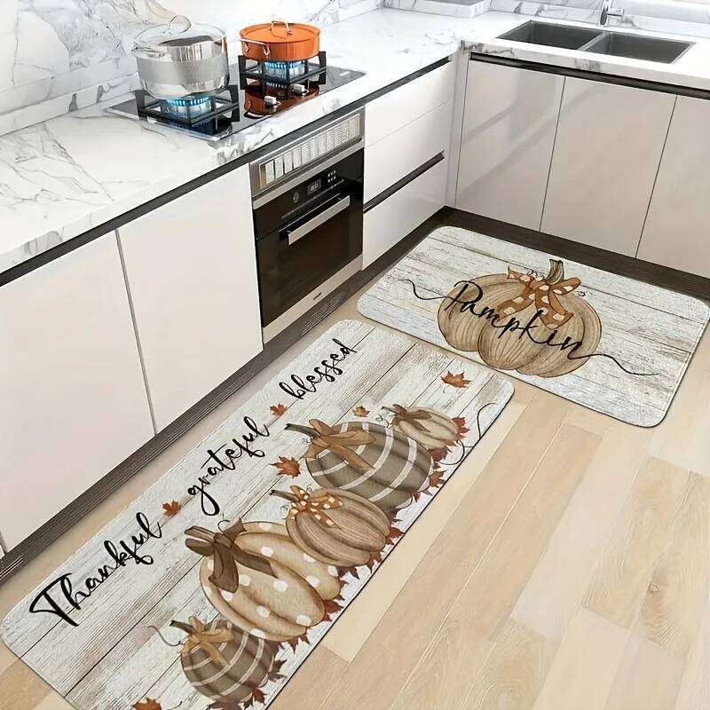 Pumpkin Kitchen Soft Non Slip Flannel Dining Living Room Mat Easy To Clean Perfect for Families and Thanksgiving Parties H260226