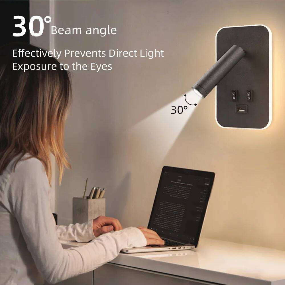 Lamp with Chargeable USB Port Bedside LED Reading Bedroom Lights Rotatable Head Wall Sconce for Living Room Home Decor Z260227