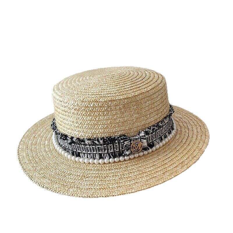Summer women's sun hat Pearl-decorated straw cap Suitable for breakfast and afternoon tea occasions