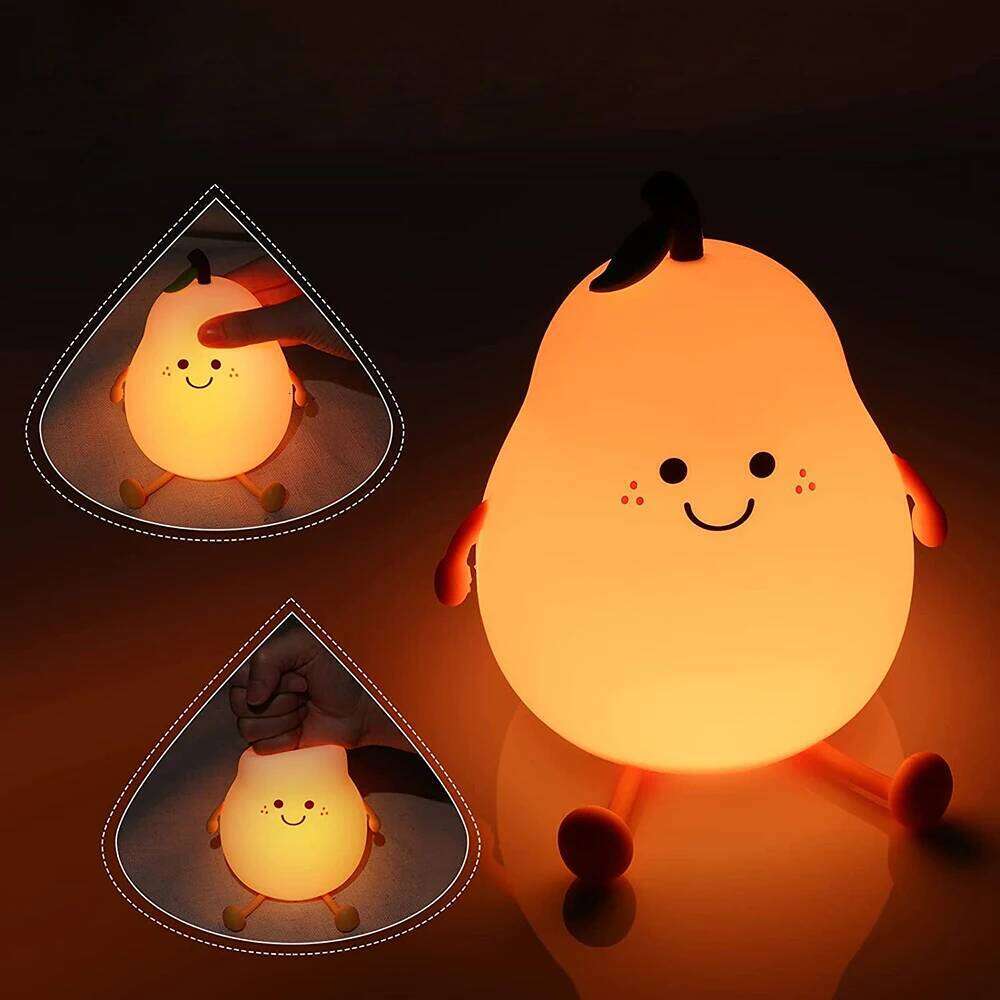 LED Pear Fruit Night USB Rechargeable Dimming Touch Silicone Nightlights Bedroom Bedside Decoration Couple Gift Boby Light Z260227