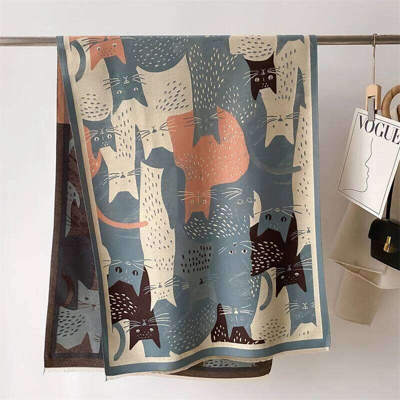 Cute Cat Winter Cashmere Scarf for Women Design Shawls and Wraps Bufandas Female Neckerchief Muffler Large Poncho Echarpe 2024 Z260226