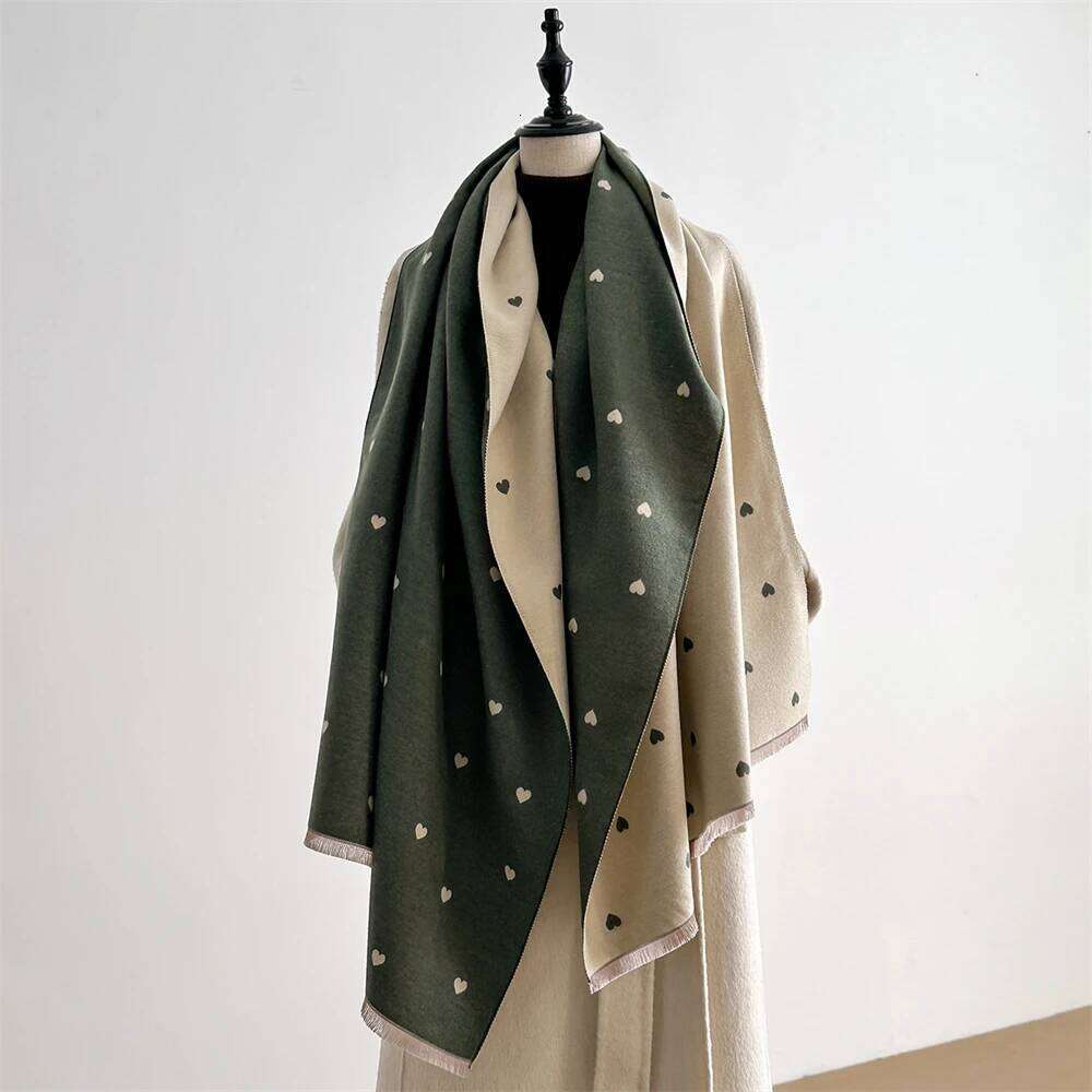 Autumn Winter Heart-Shaped Texture Color-Blocked Fashion Double-Sided WomenFaux Cashmere Warm Scarf Air Conditioner Shawls Z260226