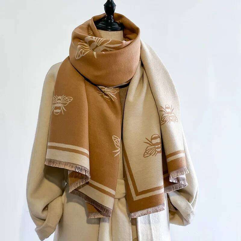 Luxury Winter Cashmere Scarf Women New Design Warm Pashmina Blanket Bees Scarves Female Shawl Wraps Thick Foulard Bufandas Z260226