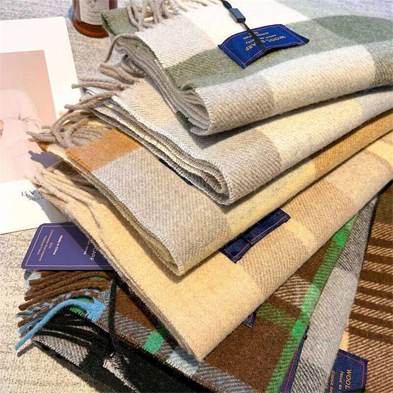 40% Wool Winter Scarf for Women Long Warm Cashmere Shawls Lady Plaid Shawl Wrap Female Pashmina Bandana Head Scarves Z260226