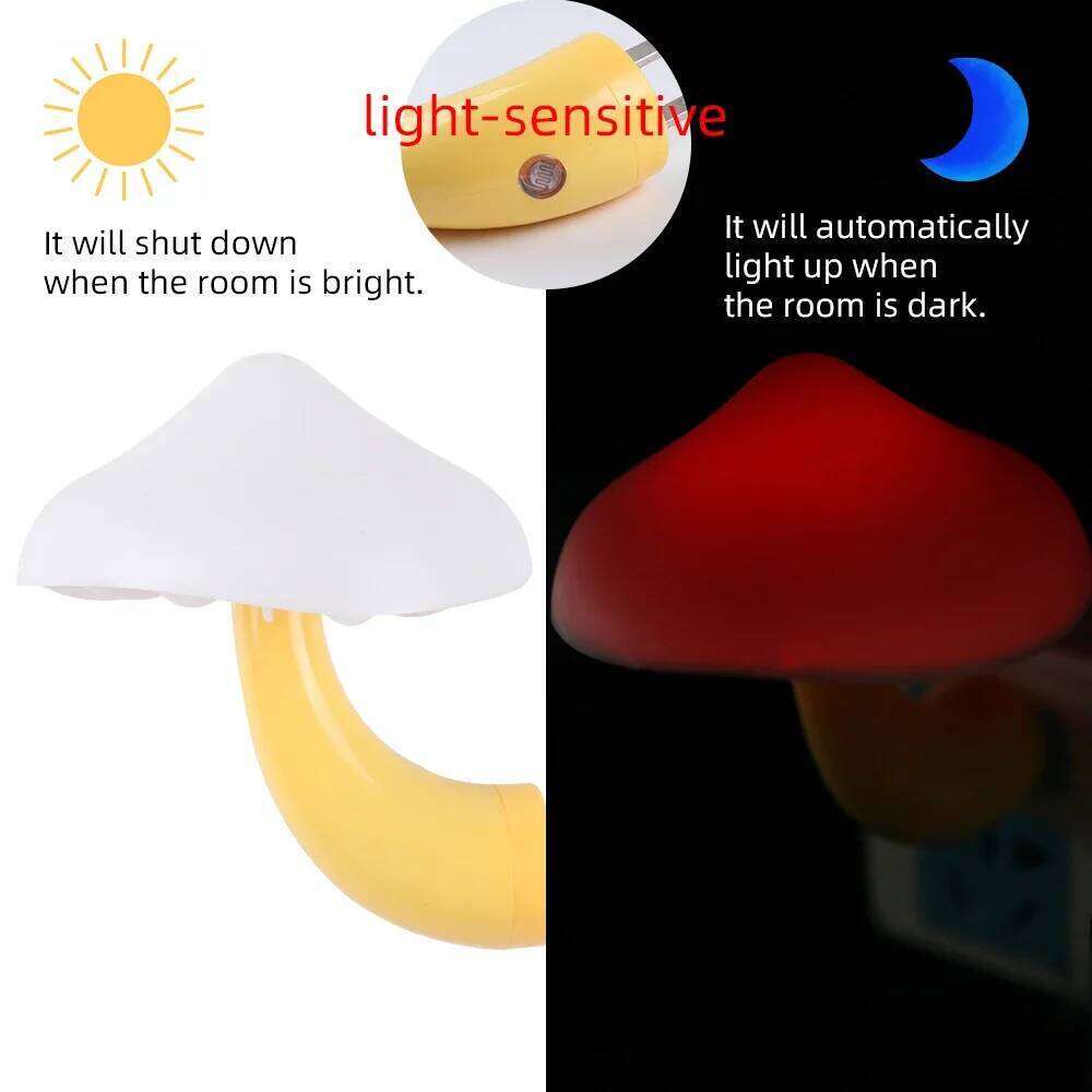 Mushroom Shape LED Night Light EU/Us Plug Automatic Bedroom Toilet Decoration Wall Lamps Light-control Sensor Home Lights Z260227