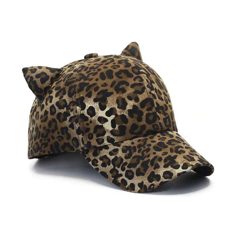 Hats for Retro Leopard Print Ear Baseball Cap Women Kpop Snapback Z260226