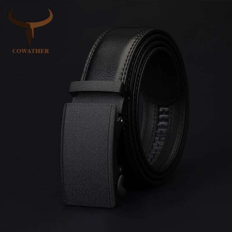 COWATHER Men's Belt Automatic Ratchet Buckle with Cow Genuine Leather Belts for Men luxury brand male strap 110-130cm length Z260226