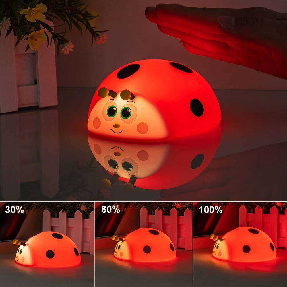 Night Light Silicone Nursery Sleeping Touch Control Nightlights USB Rechargeable Table Lamp for Baby Child Cute Ladybug Z260227