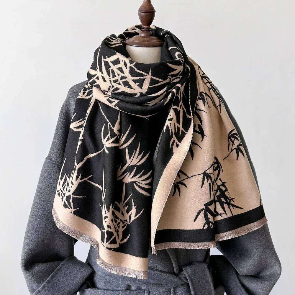 2024 Retro Bamboo Leaves Cashmere Feel Scarfs Women Autumn Winter Keep Warm Big Wrap Shawl Female Large Pashmina Thick Bufanda Z260226